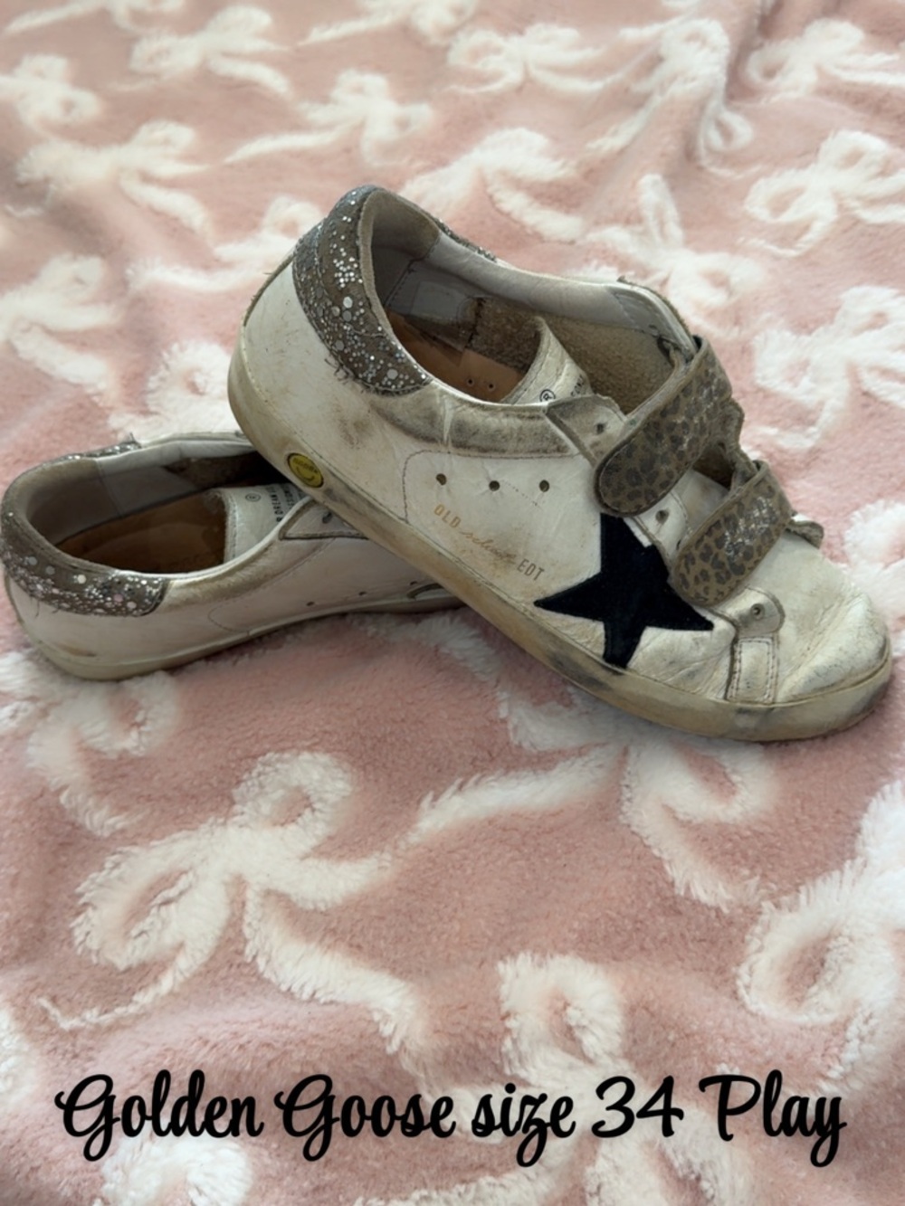 Golden Goose Kids White Sneakers with Black Star and Silver Glitter